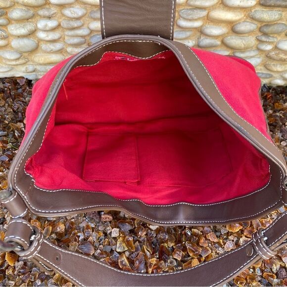 BCBGirls Red/Cranberry Canvas Shoulder Bag. - Picture 9 of 11